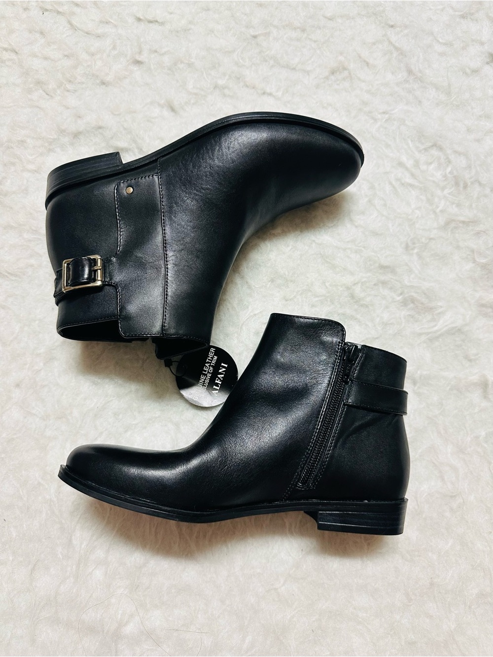 Alfani Black Leather Ankle Booties with Buckle